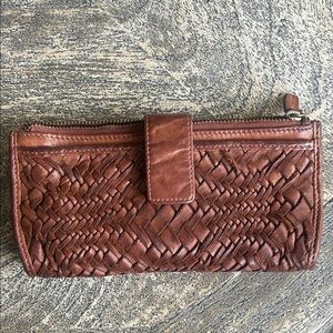 Woven Leather Continental Wallet - Brown